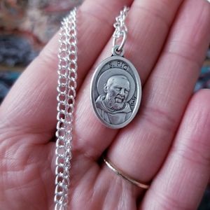 Saint Pio Silver Pendent Necklace